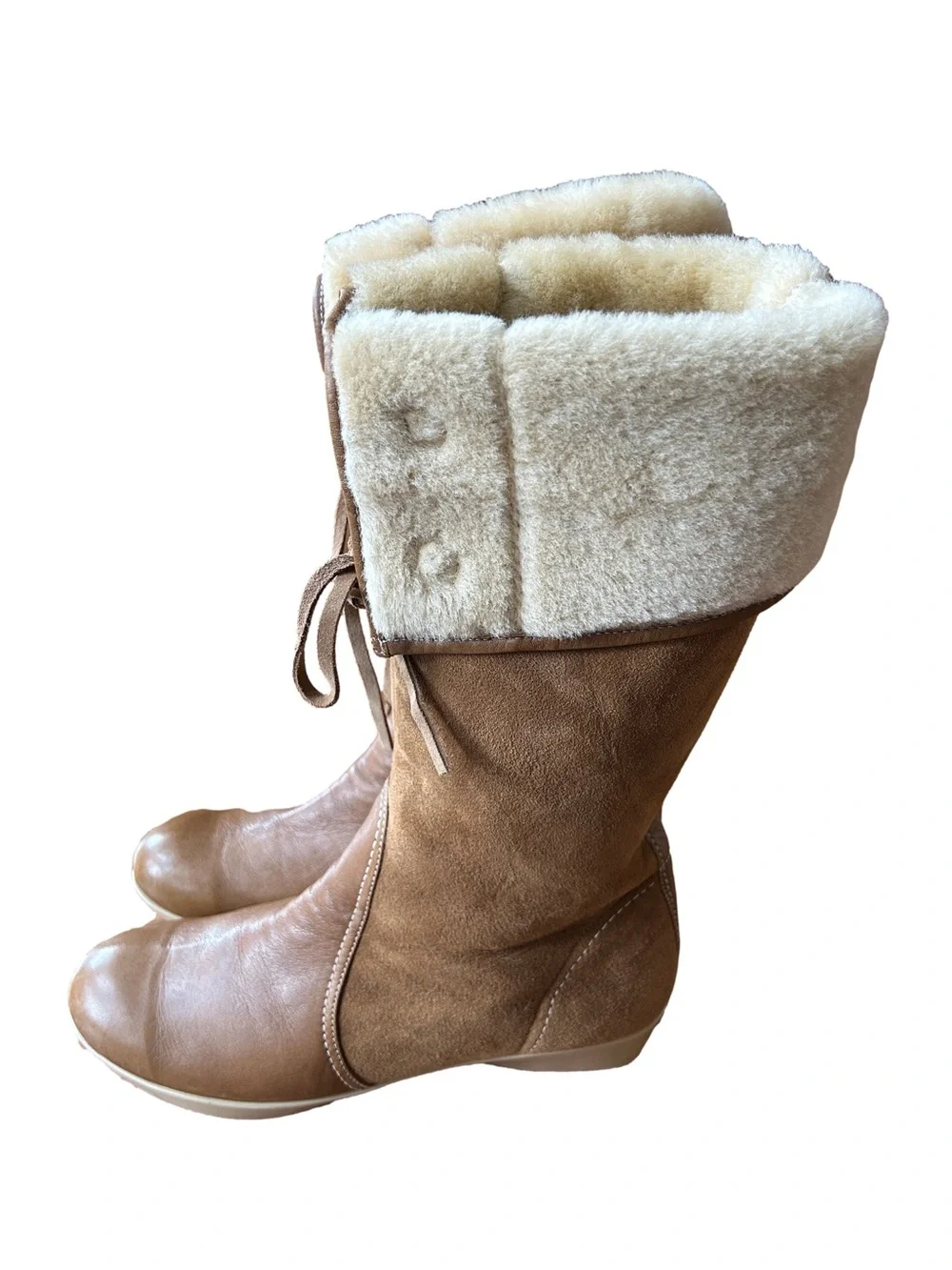 You By Crocs Lambswool Tall Winter Boots Tan Light Brown Suede Leather Size 10